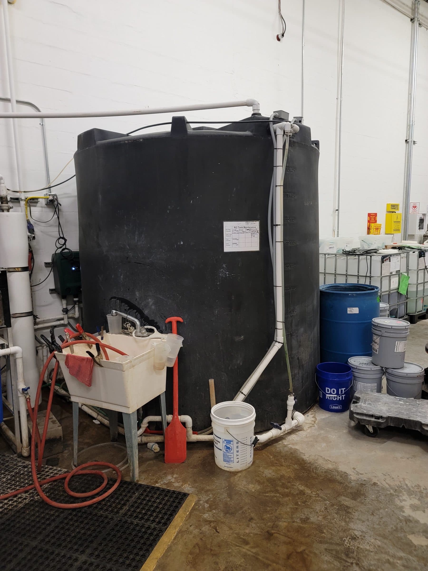 Commercial reverse osmosis storage tank during scheduled maintenance