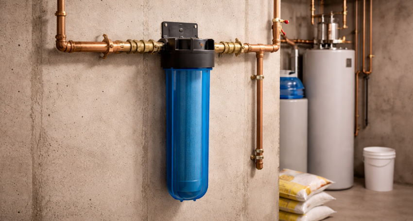 where whole-house water filters are installed in a home plumbing system